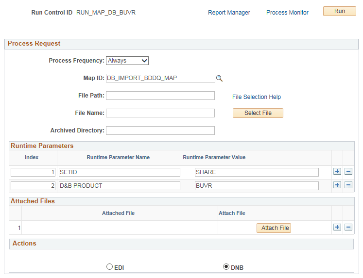 Data Export Import Request page (example of import)