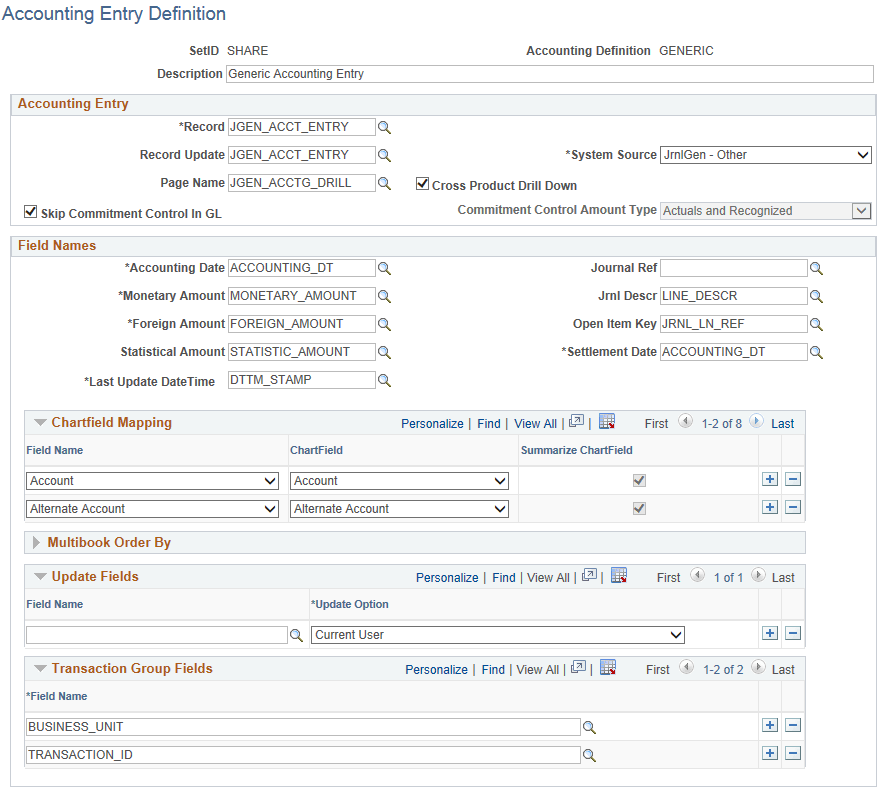 Accounting Entry Definition page