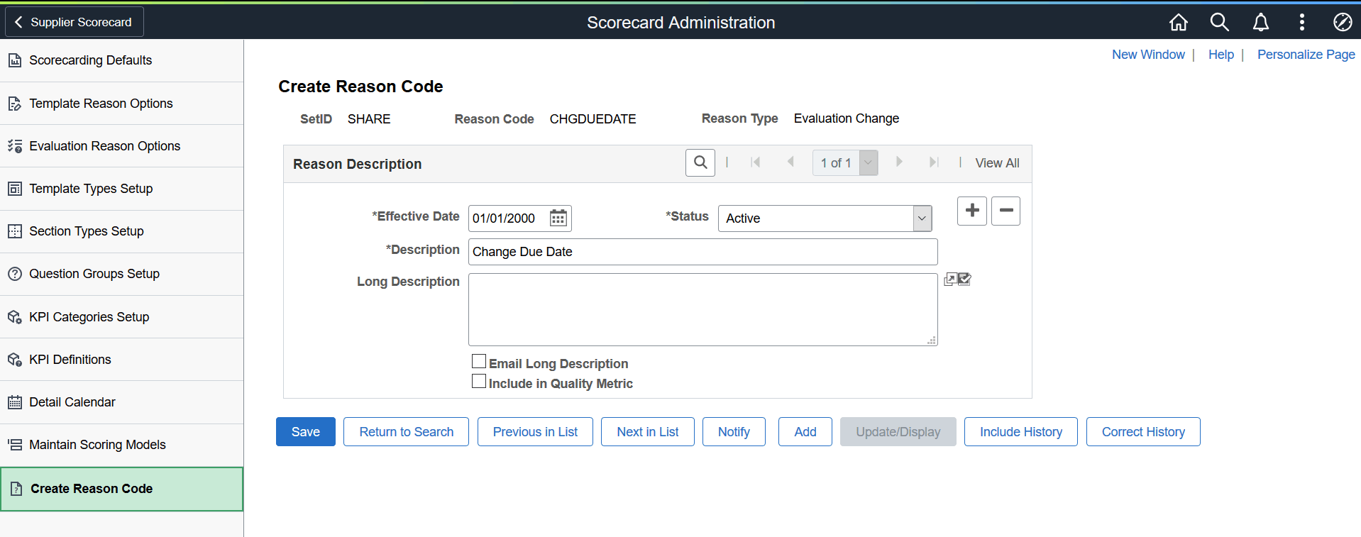 Create Reason Code Page
