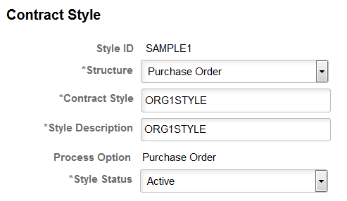 Example structure type / contract style combination on the Contract Style page
