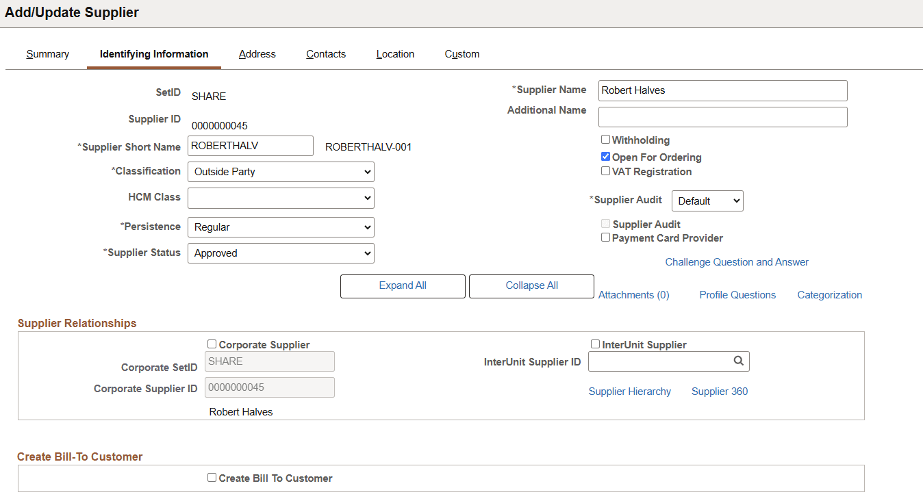 Suppliers - Identifying Information page (1 of 4)