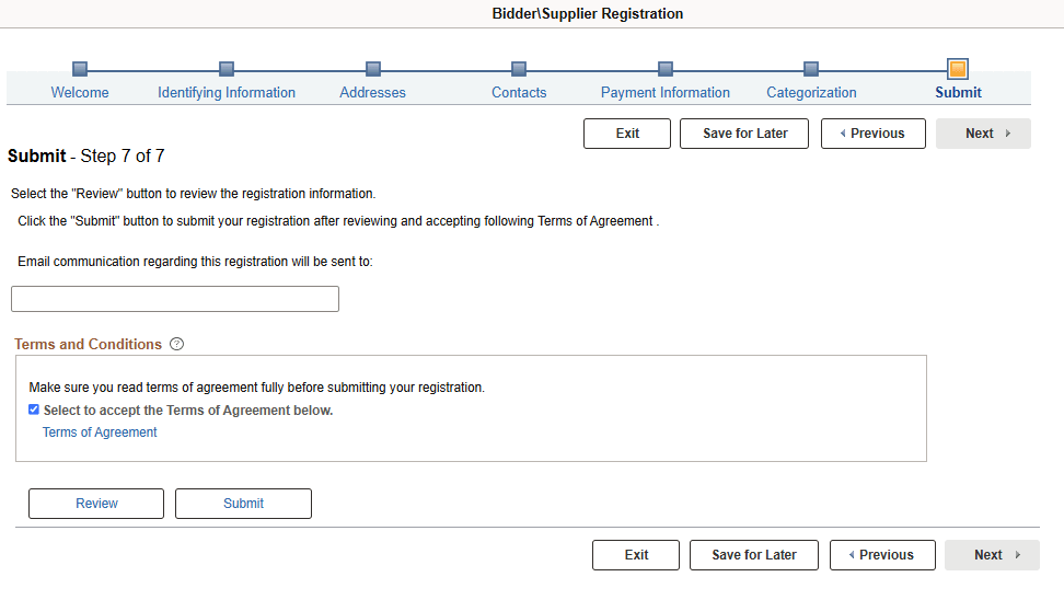 Online Registration Submit page