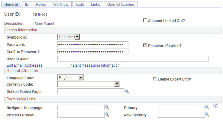 Example of the User Profiles - General page