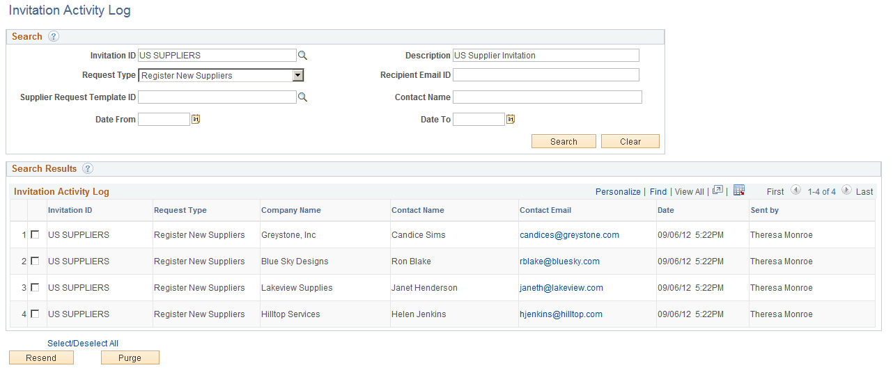 Invitation Activity Log page