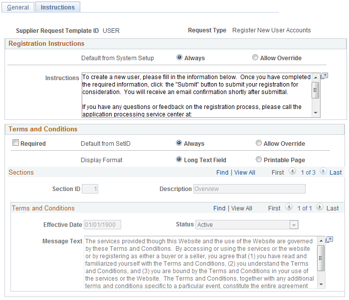 Supplier Request Templates - Instructions page (New User Accounts)