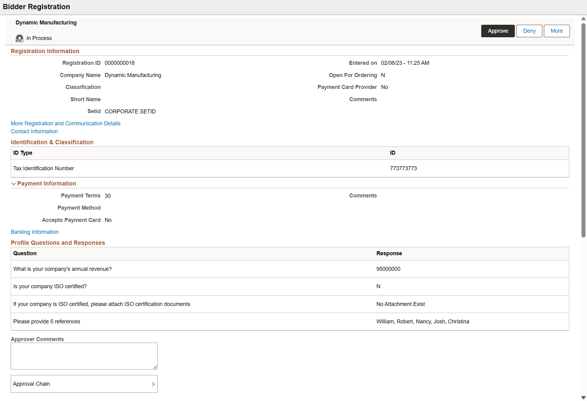 Bidder Registration header approval page