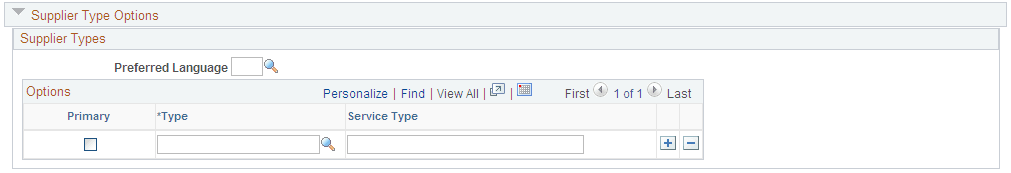 Payables Options page - Supplier Type Options section