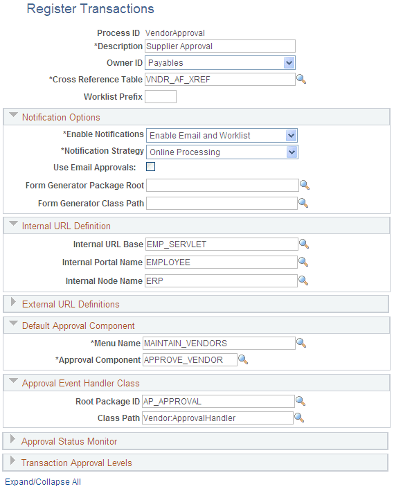 Register Transactions page for Supplier Approval