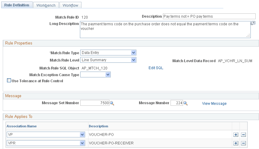 Rule Definition page