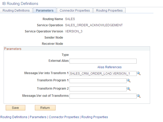 Routings-Parameters page