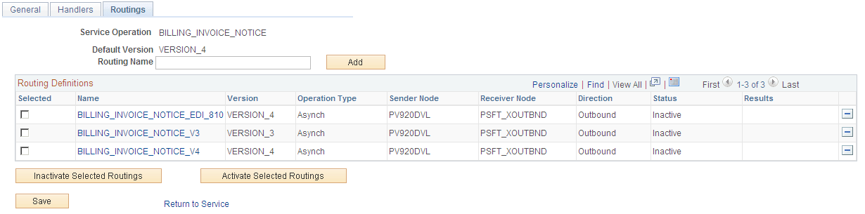 Service Operations-Routings page