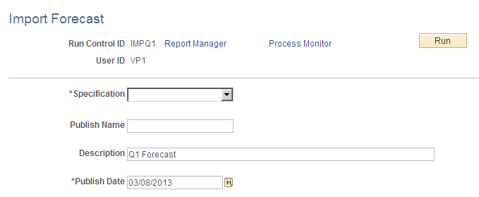 Import Forecast page