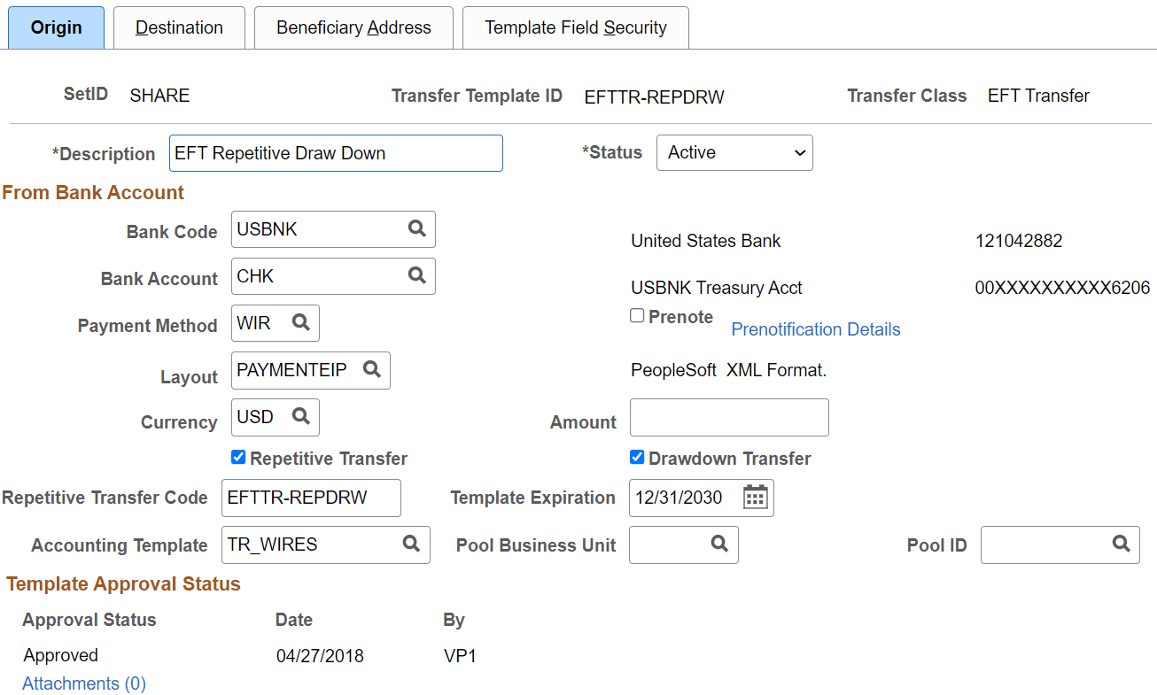 Enter Transfer Templates - Origin Page
