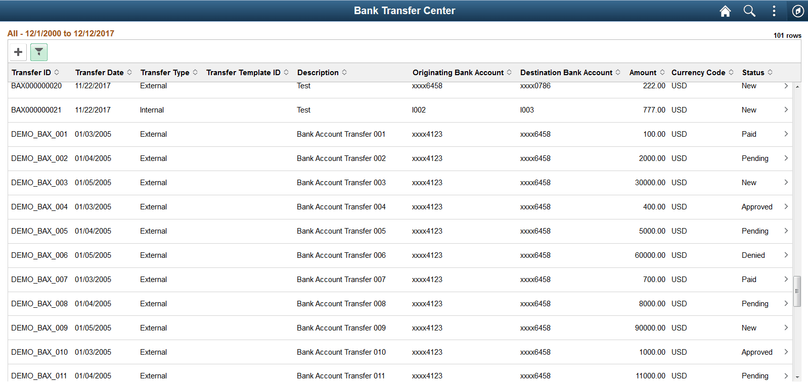 Bank Transfer Center Page