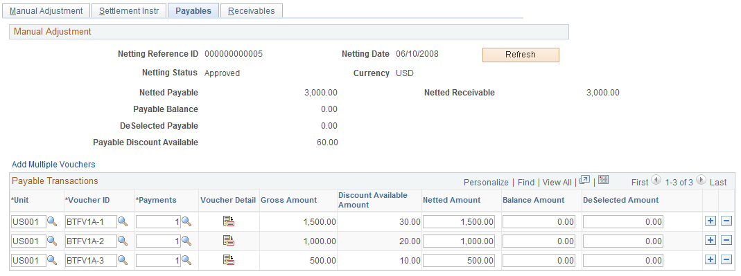 Adjust Netting - Payables page