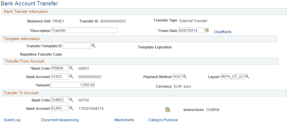 Bank Account Transfer page