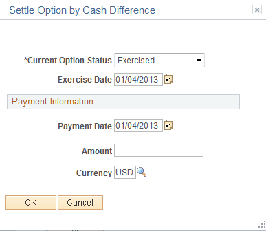 Settle Option by Cash Difference page