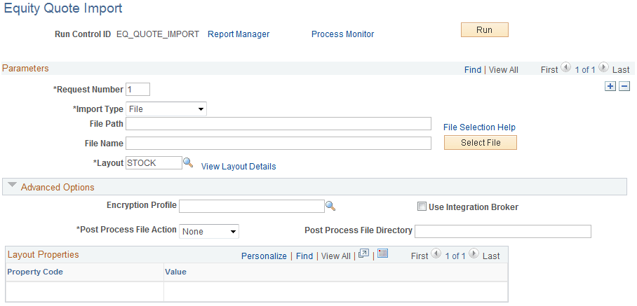 Equity Quote Import page