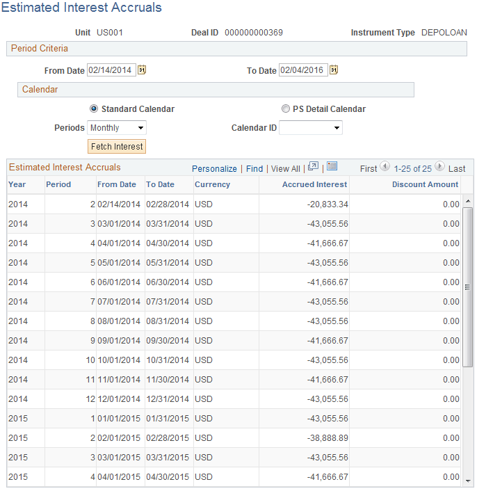 Estimated Interest Accruals page