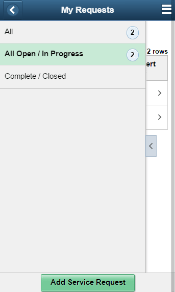 My Requests Page on a Phone