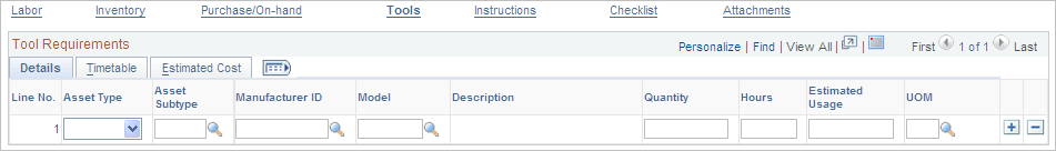Requirements page - Tool Requirements Details tab