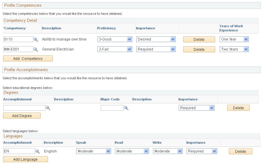 Qualification Profile (2 of 3) page