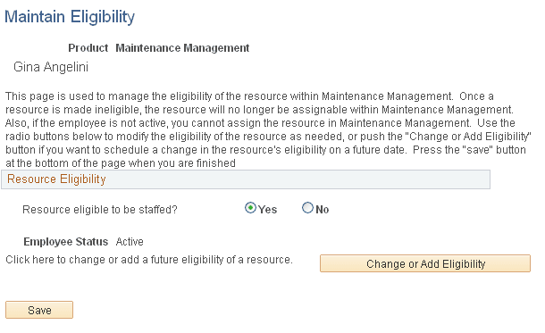 Maintain Eligibility page