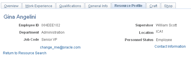 Resource Profile page