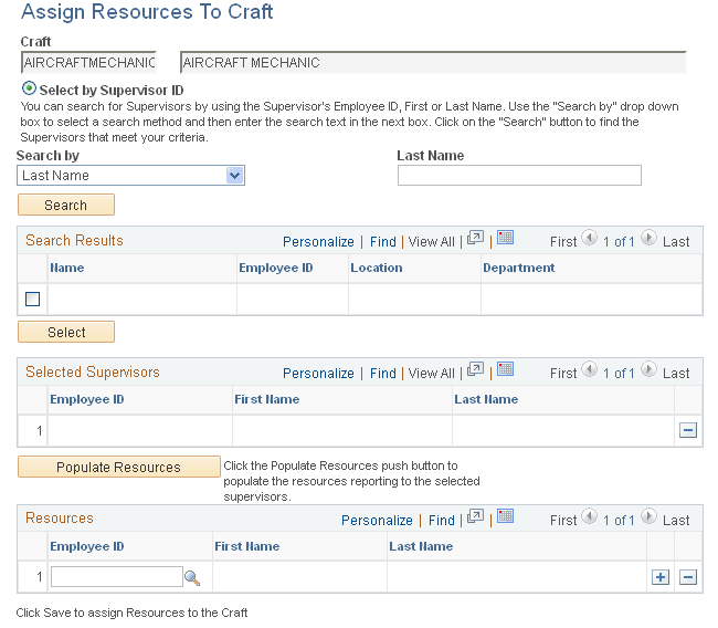 Assign Resources to Craft page