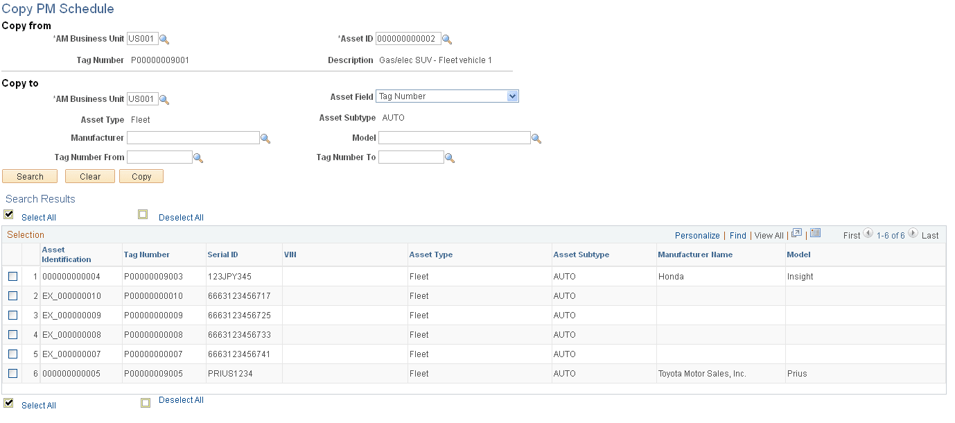 Copy PM Schedule page