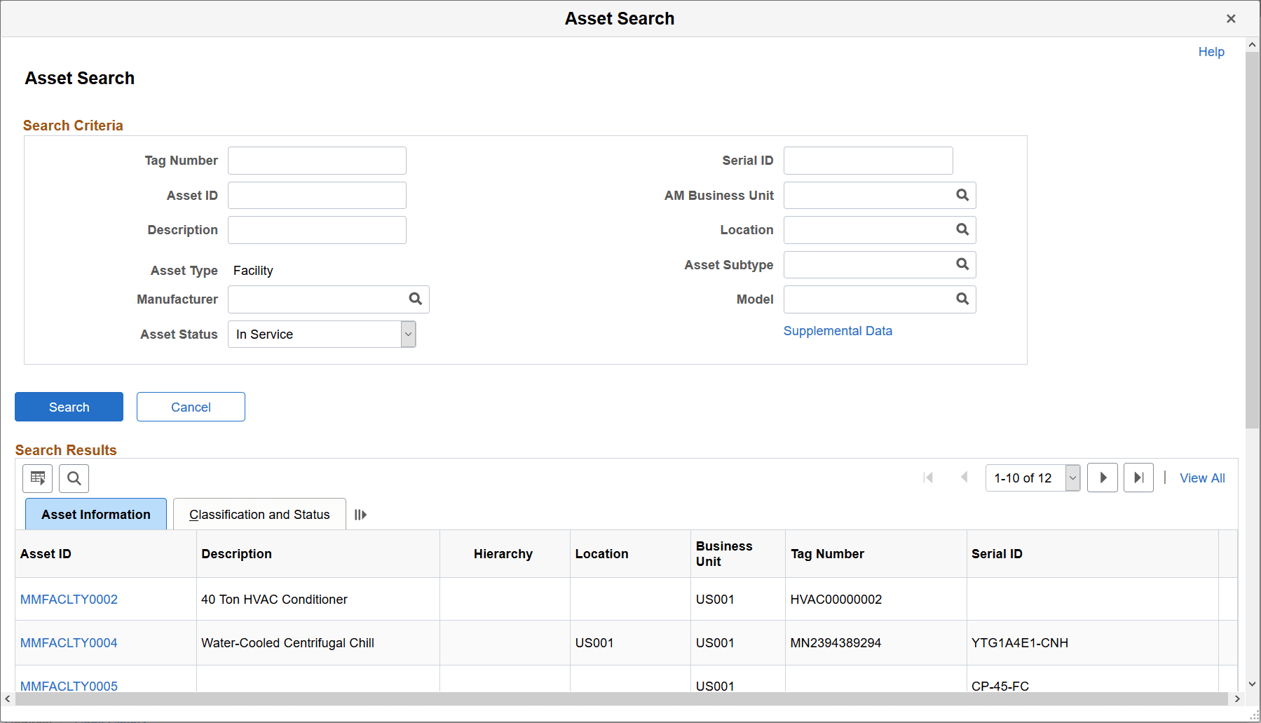 Asset Search Page (WM_ASSET_SRCH_SEC)