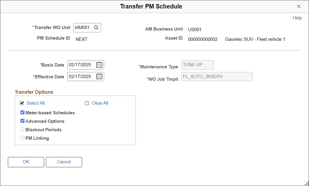 Transfer PM Schedule page