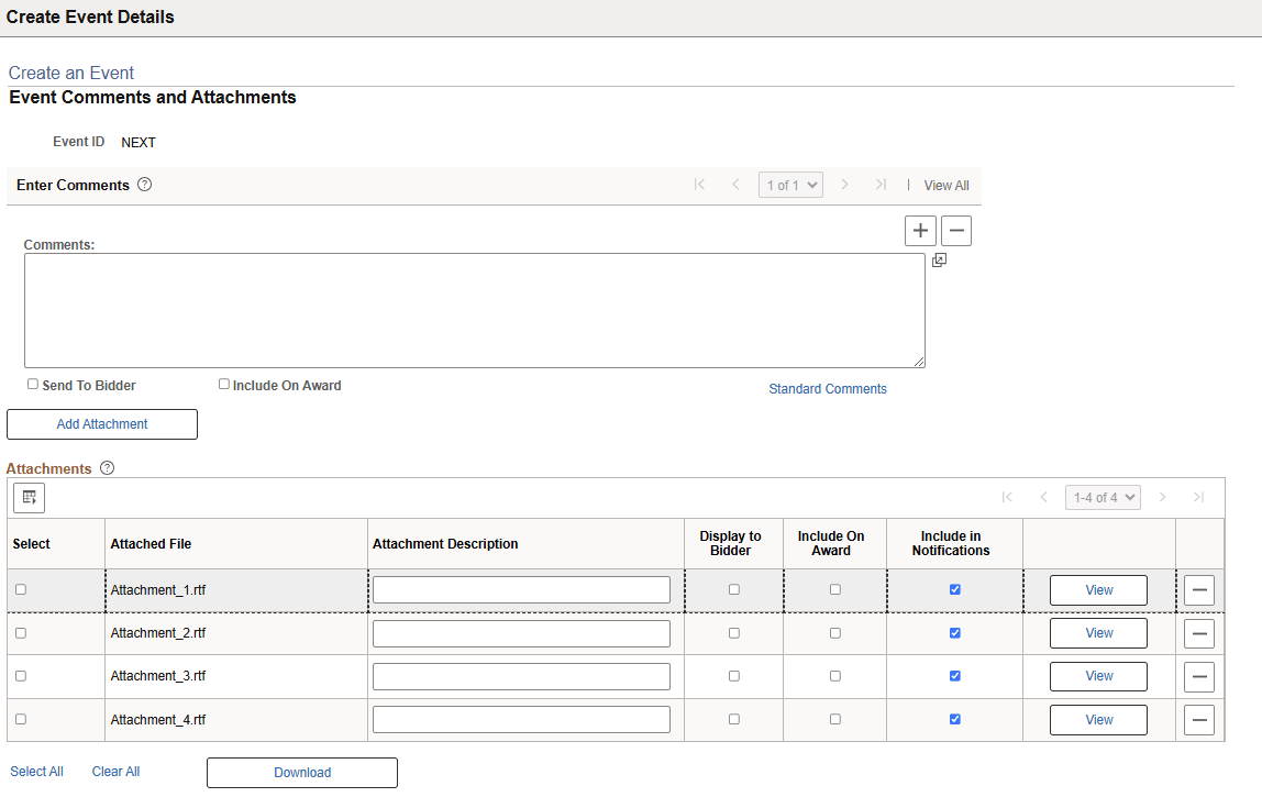 Create Event Details - Event Comments and Attachments