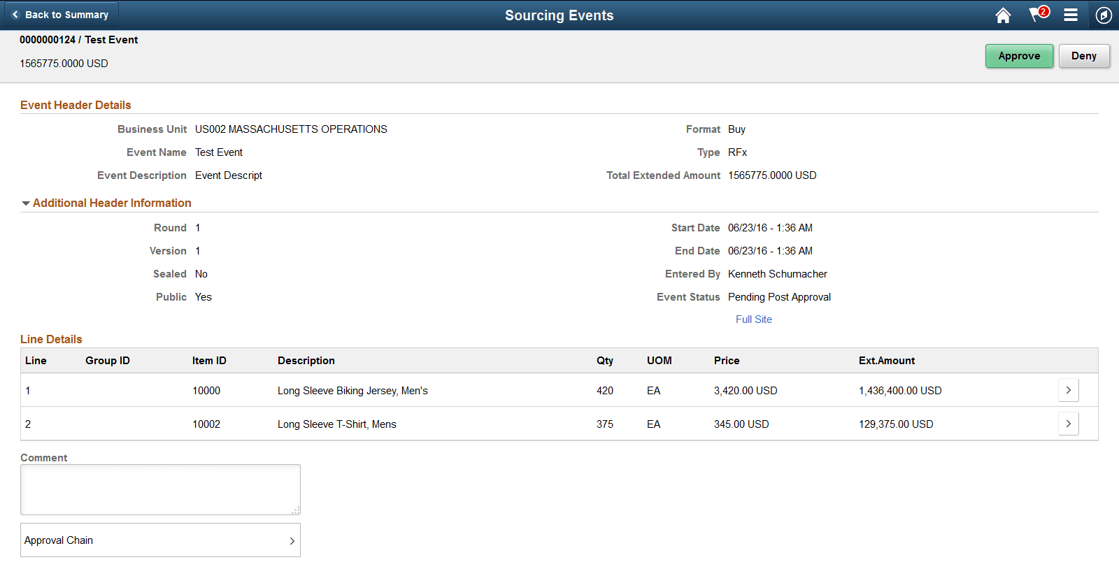 Sourcing Events page