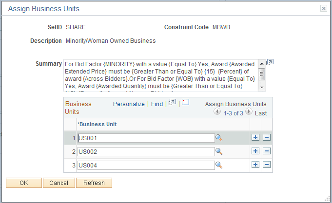 Assign Business Units page