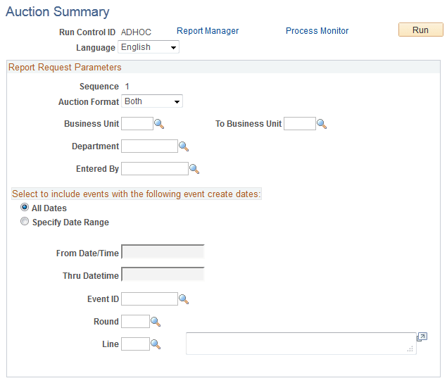 Auction Summary Report page