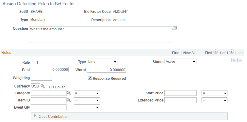 Assign Defaulting Rules to Bid Factor page