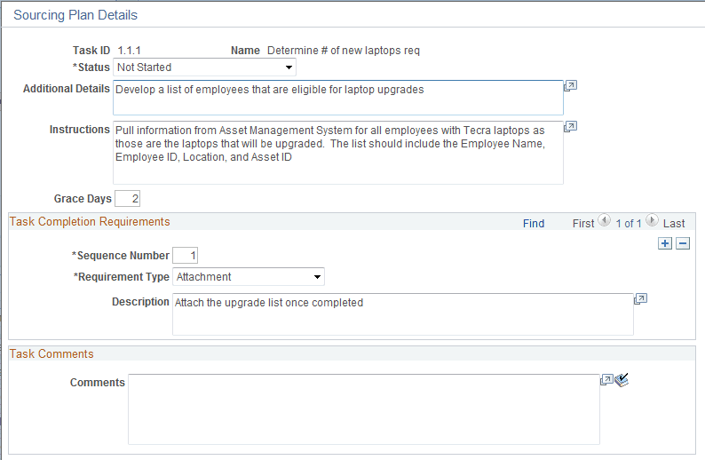 Sourcing Plan Details page