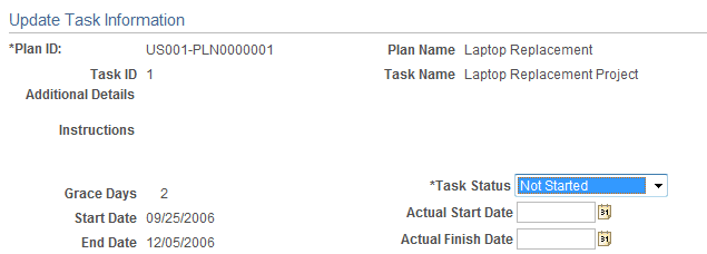 Update Task Information page
