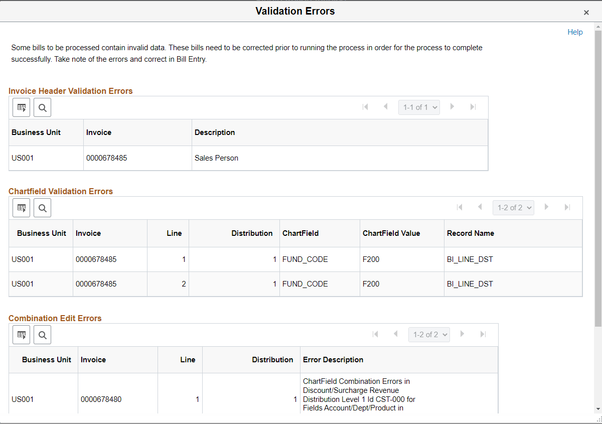 Validation Errors (Finalize and Print, and Single Action)