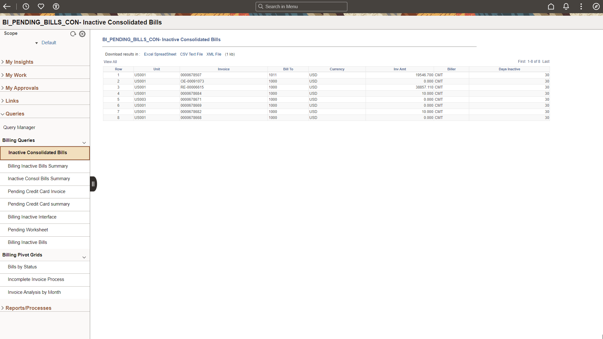 Billing WorkCenter - Queries