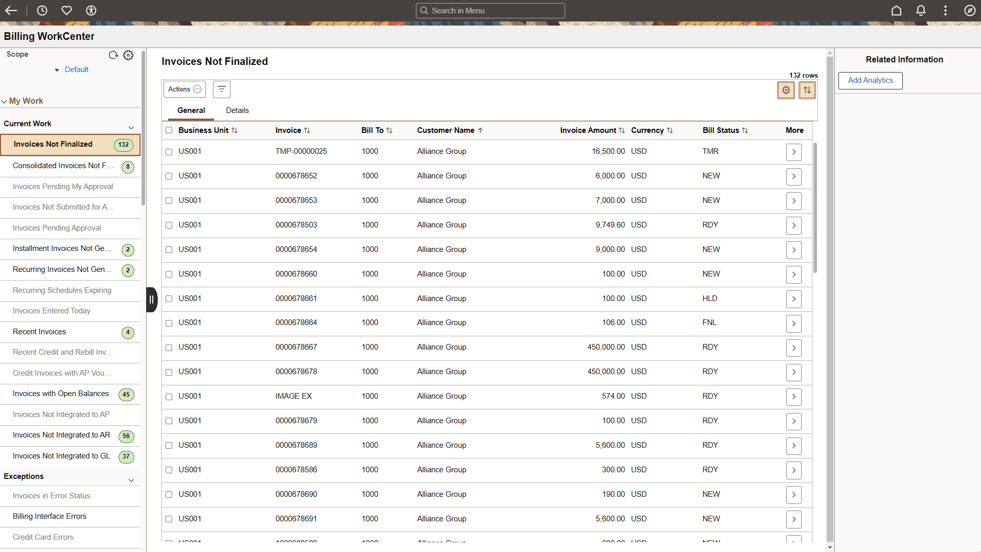 Billing WorkCenter - My Work
