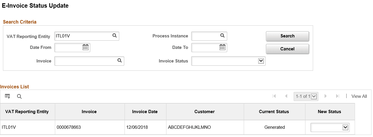 E-Invoice Status Update Page