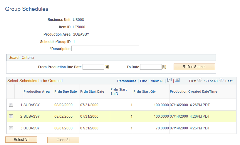 Group Schedules page
