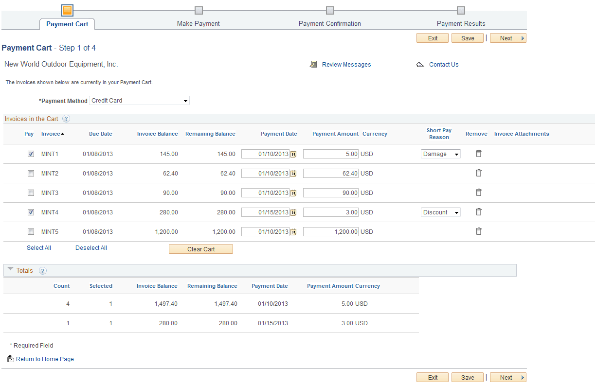 Payment Cart - Step 1 of 4 for a credit card payment (traditional model)