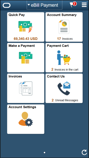 PeopleSoft Fluid eBill Payment Homepage as displayed on a smartphone (SFF)