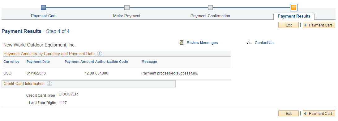 Payment Results - Step 4 of 4 (hosted credit card model)