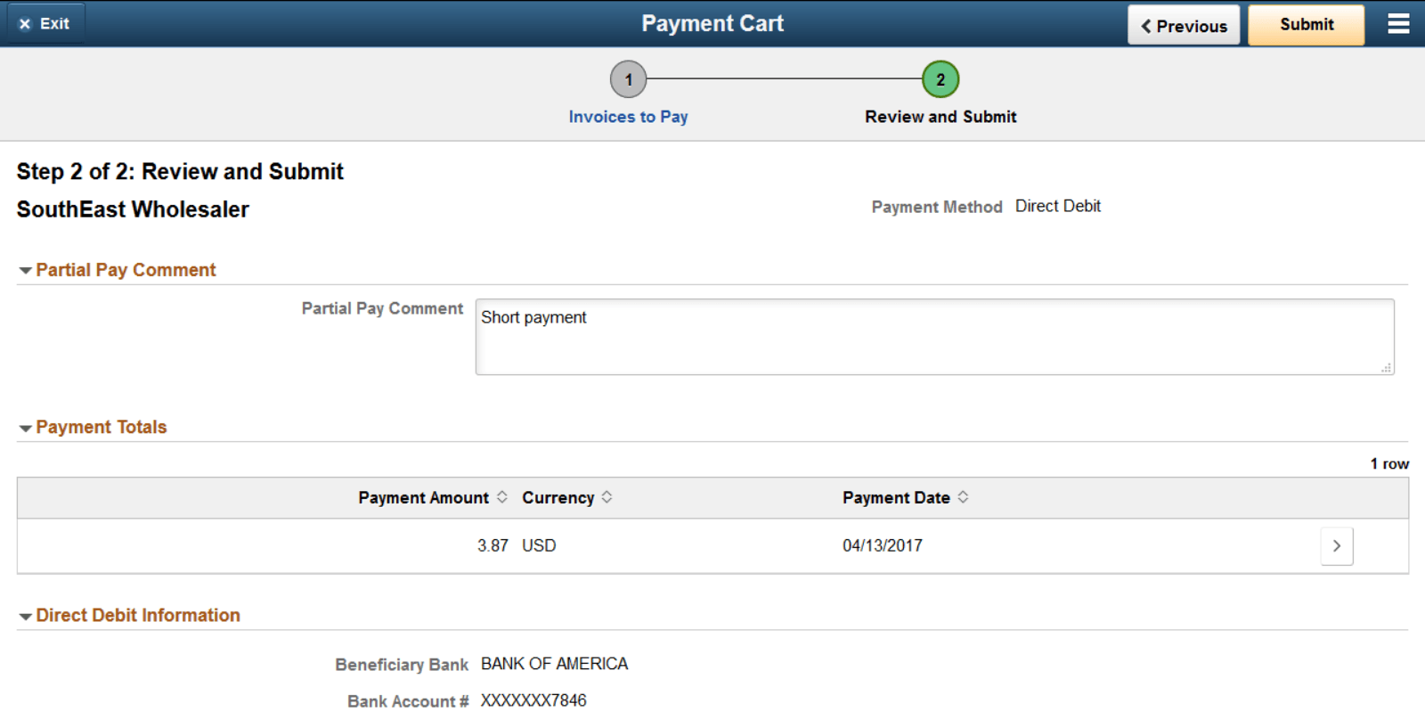 Step 2 of 2: Review and Submit a direct debit payment (LFF)