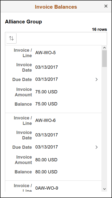 Make a Payment - Invoice Balances page (SFF)
