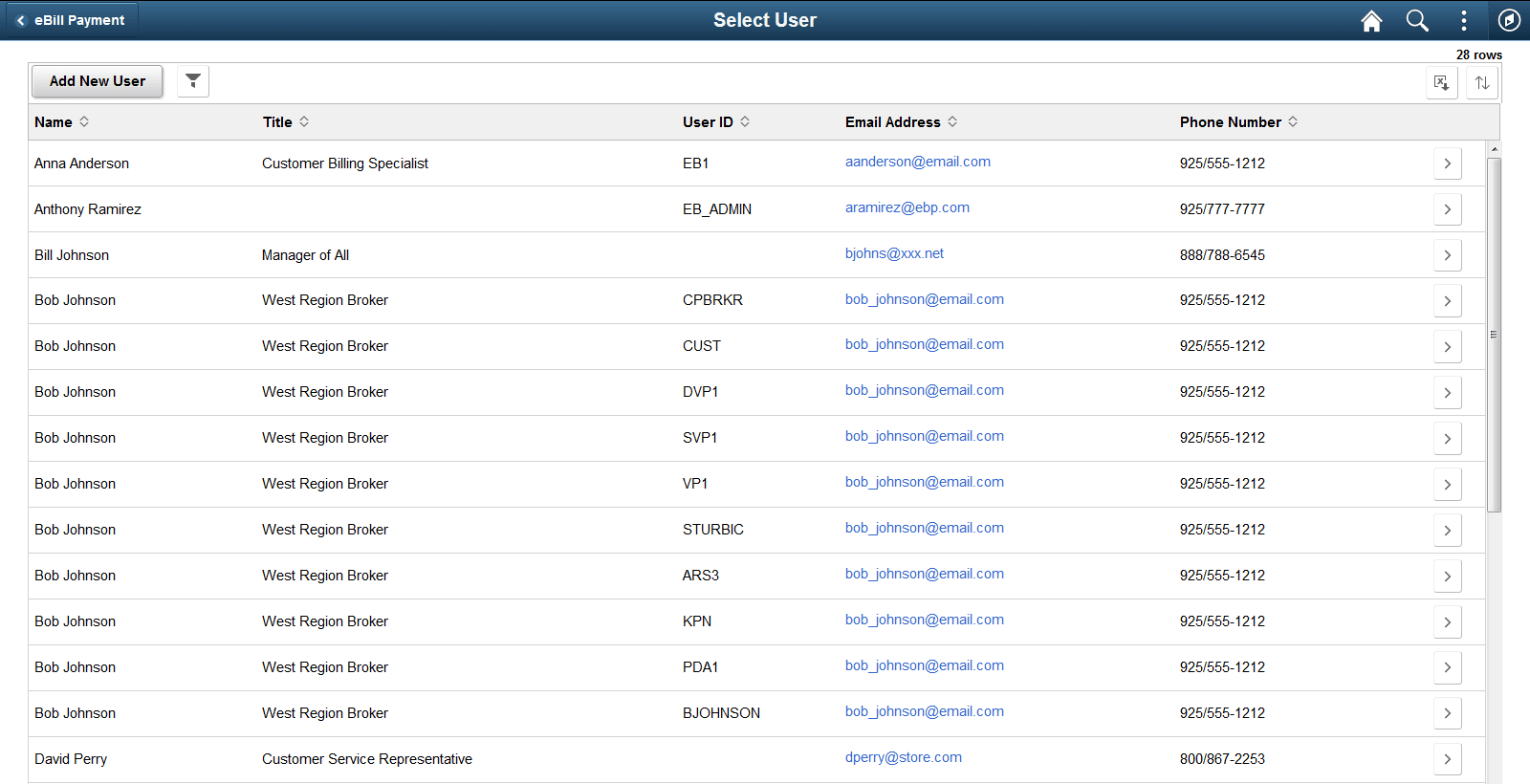 Select User page (LFF only)